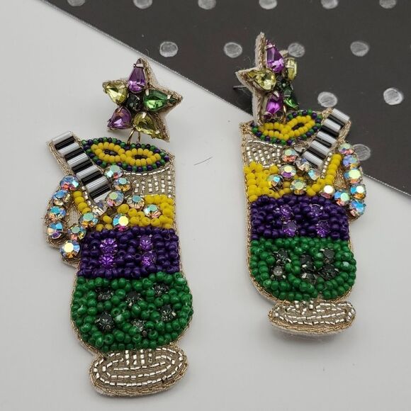 NEW MARDI GRAS COCKTAIL EARRINGS - Picture 4 of 7